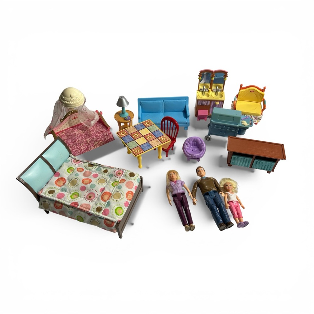 Fisher Price Loving Family Vintage Living Room Bedroom Large Furniture Lot Dolls